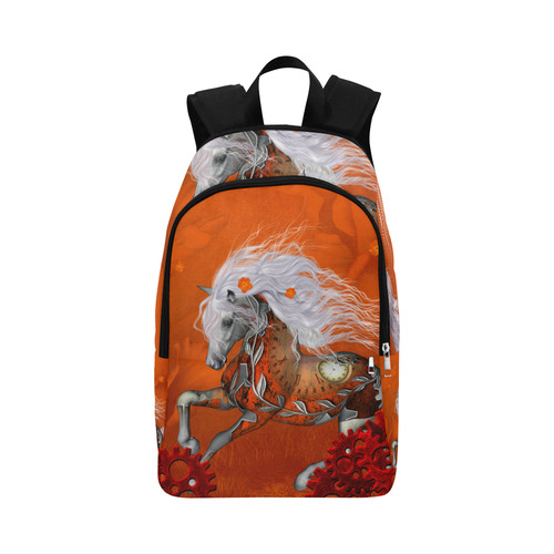 Wonderful steampunk horse, red white Fabric Backpack for Adult (Model 1659)