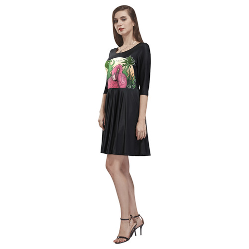 Flamingo Tethys Half-Sleeve Skater Dress(Model D20)