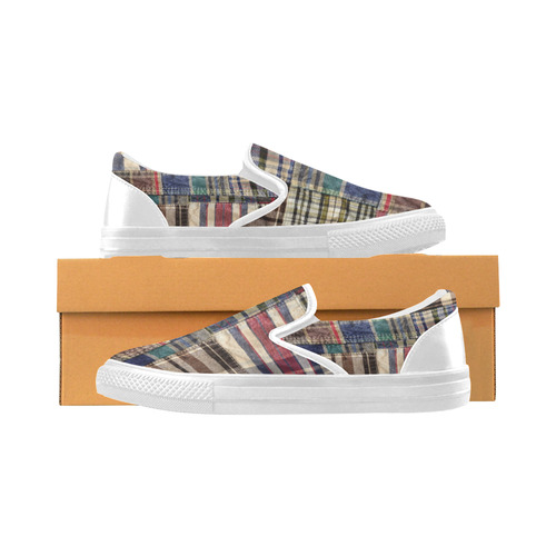 patchwork plaid / tartan Men's Slip-on Canvas Shoes (Model 019)