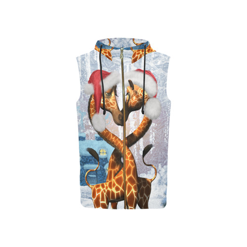 Christmas, funny giraffe All Over Print Sleeveless Zip Up Hoodie for Women (Model H16)