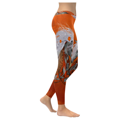 Wonderful steampunk horse, red white Women's Low Rise Leggings (Invisible Stitch) (Model L05)