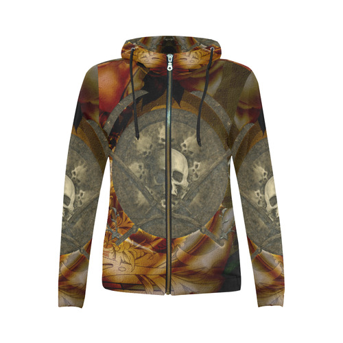 Awesome creepy skulls All Over Print Full Zip Hoodie for Women (Model H14)