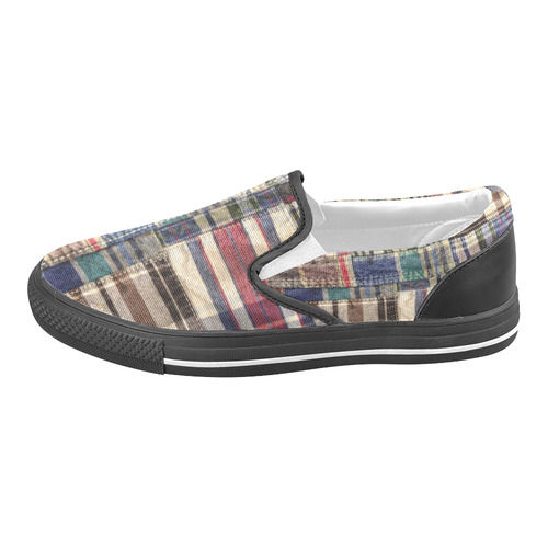 patchwork plaid / tartan with black and white trim Men's Slip-on Canvas Shoes (Model 019)