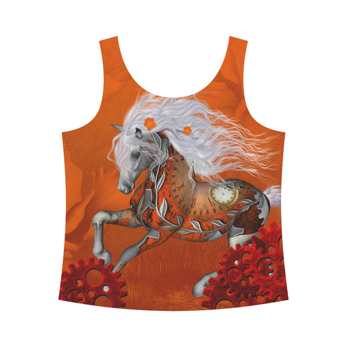 Wonderful steampunk horse, red white All Over Print Tank Top for Women (Model T43)