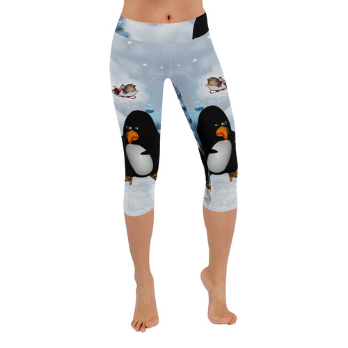 Christmas, funny, cute penguin Women's Low Rise Capri Leggings (Invisible Stitch) (Model L08)
