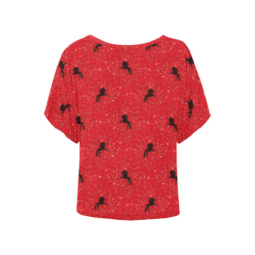 unicorn pattern red by JamColors Women's Batwing-Sleeved Blouse T shirt (Model T44)