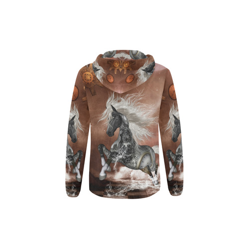 Amazing steampunk horse, silver All Over Print Full Zip Hoodie for Kid (Model H14)