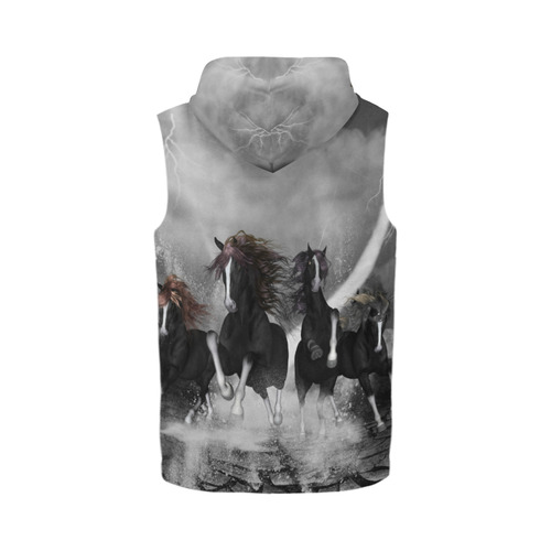 Awesome running black horses All Over Print Sleeveless Zip Up Hoodie for Men (Model H16)