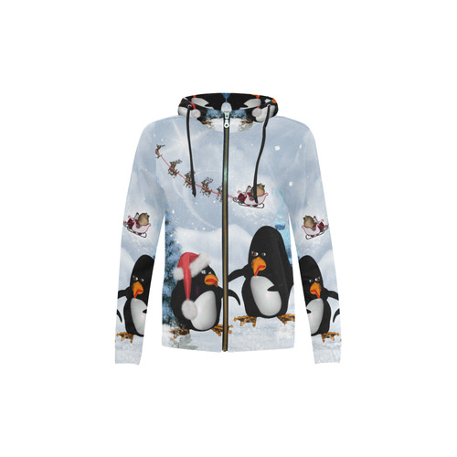 Christmas, funny, cute penguin All Over Print Full Zip Hoodie for Kid (Model H14)