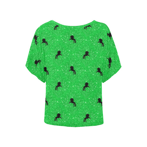 unicorn pattern green by JamColors Women's Batwing-Sleeved Blouse T shirt (Model T44)