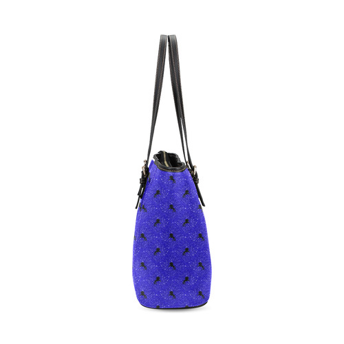unicorn pattern blue by JamColors Leather Tote Bag/Small (Model 1640)