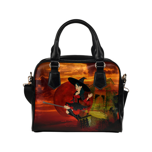 Witch and Red Moon Shoulder Handbag (Model 1634)