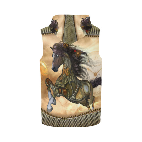 Aweseome steampunk horse, golden All Over Print Sleeveless Zip Up Hoodie for Men (Model H16)