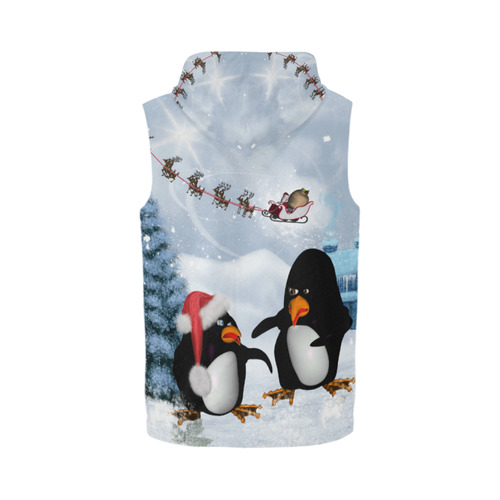 Christmas, funny, cute penguin All Over Print Sleeveless Zip Up Hoodie for Men (Model H16)