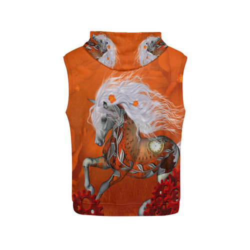 Wonderful steampunk horse, red white All Over Print Sleeveless Hoodie for Women (Model H15)