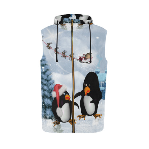 Christmas, funny, cute penguin All Over Print Sleeveless Zip Up Hoodie for Men (Model H16)