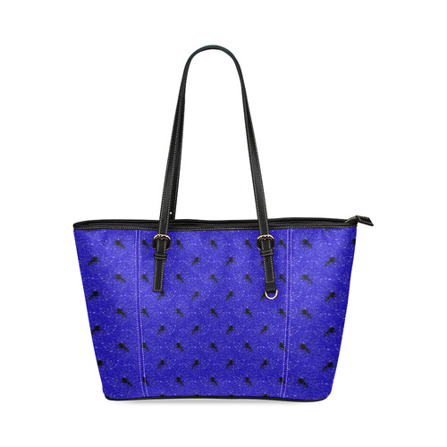 unicorn pattern blue by JamColors Leather Tote Bag/Small (Model 1640)