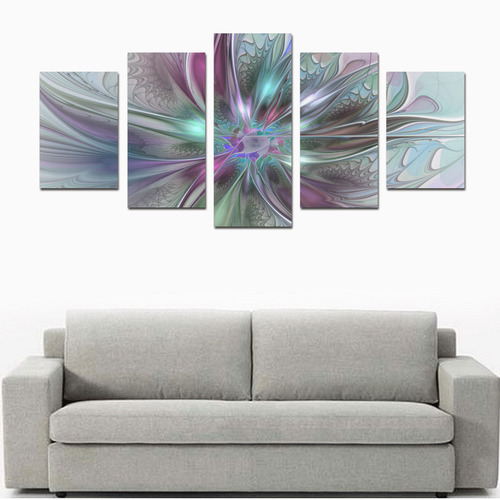 Colorful Fantasy Abstract Modern Fractal Flower Canvas Print Sets D (No Frame)