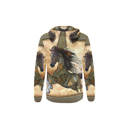 Aweseome steampunk horse, golden All Over Print Full Zip Hoodie for Kid (Model H14)