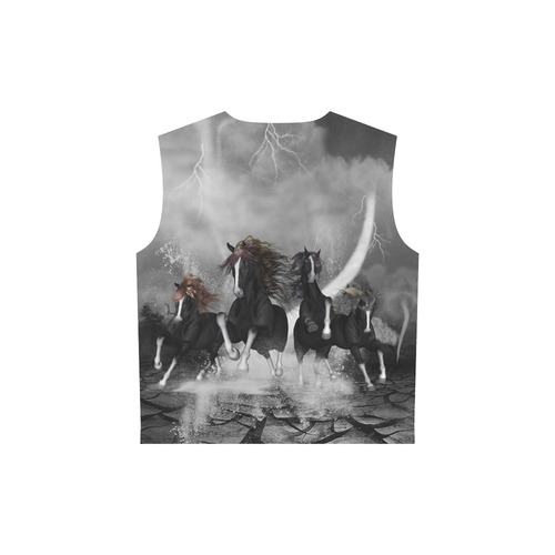 Awesome running black horses All Over Print Sleeveless Hoodie for Women (Model H15)