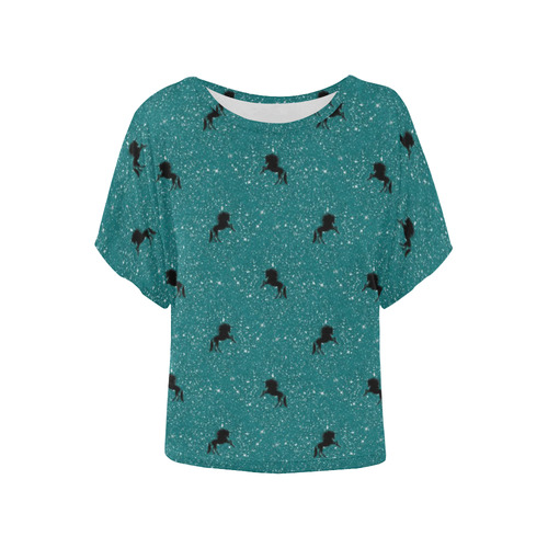 unicorn pattern aqua by JamColors Women's Batwing-Sleeved Blouse T shirt (Model T44)