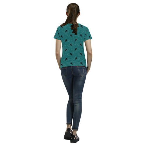 unicorn pattern aqua by JamColors All Over Print T-Shirt for Women (USA Size) (Model T40)