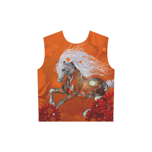 Wonderful steampunk horse, red white All Over Print Sleeveless Hoodie for Women (Model H15)