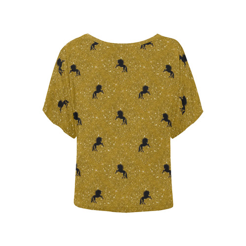 unicorn pattern golden by JamColors Women's Batwing-Sleeved Blouse T shirt (Model T44)