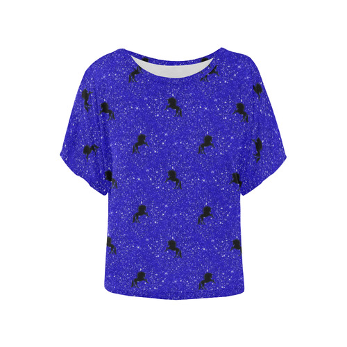unicorn pattern blue by JamColors Women's Batwing-Sleeved Blouse T shirt (Model T44)