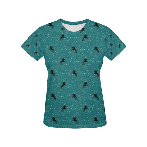 unicorn pattern aqua by JamColors All Over Print T-Shirt for Women (USA Size) (Model T40)