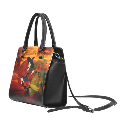 Witch and Red Moon Rivet Shoulder Handbag (Model 1645)