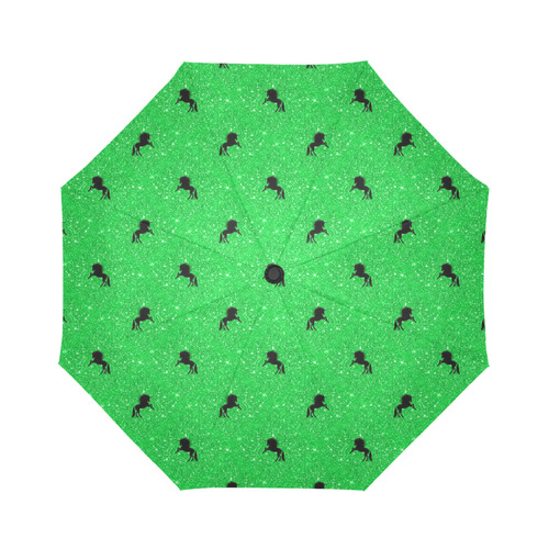 unicorn pattern green by JamColors Auto-Foldable Umbrella (Model U04)