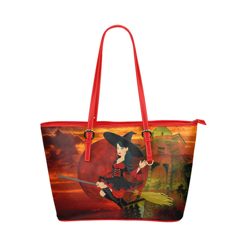 Witch and Red Moon Leather Tote Bag/Large (Model 1651)