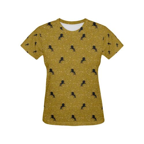 unicorn pattern golden by JamColors All Over Print T-Shirt for Women (USA Size) (Model T40)