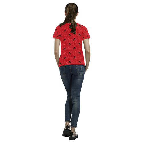 unicorn pattern red by JamColors All Over Print T-Shirt for Women (USA Size) (Model T40)