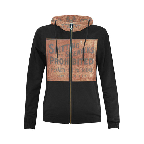 Spitting prohibited, penalty, photo All Over Print Full Zip Hoodie for Women (Model H14)