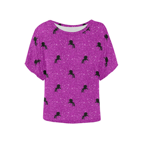 unicorn pattern pink by JamColors Women's Batwing-Sleeved Blouse T shirt (Model T44)