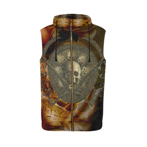 Awesome creepy skulls All Over Print Sleeveless Zip Up Hoodie for Men (Model H16)