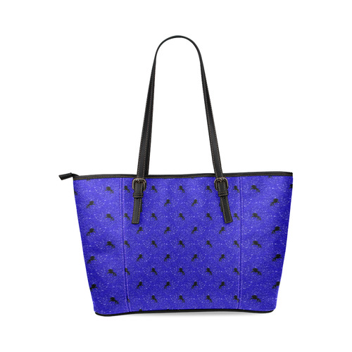 unicorn pattern blue by JamColors Leather Tote Bag/Small (Model 1640)