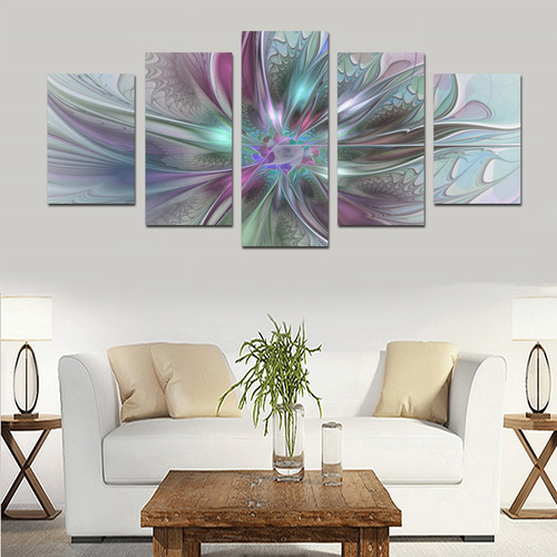 Colorful Fantasy Abstract Modern Fractal Flower Canvas Print Sets D (No Frame)