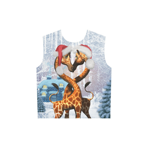 Christmas, funny giraffe All Over Print Sleeveless Hoodie for Women (Model H15)