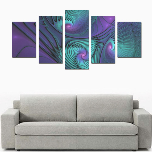 Purple meets Turquoise modern abstract Fractal Art Canvas Print Sets D (No Frame)