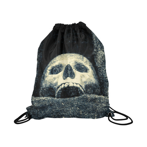 White Human Skull In A Pagan Shrine Halloween Cool Large Drawstring Bag Model 1604 (Twin Sides)  16.5"(W) * 19.3"(H)