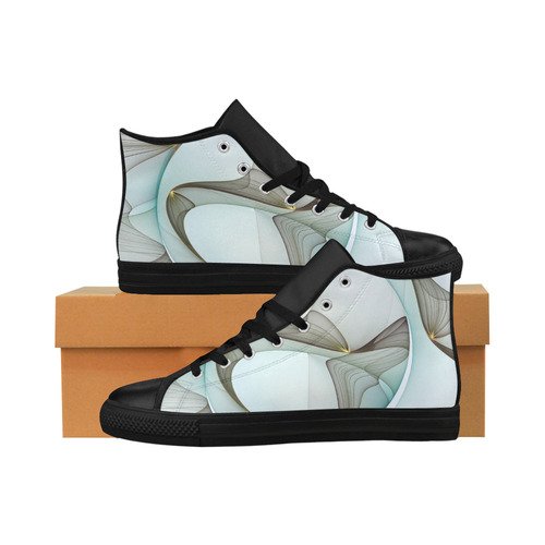 Abstract Modern Turquoise Brown Gold Elegance Aquila High Top Microfiber Leather Women's Shoes (Model 032)