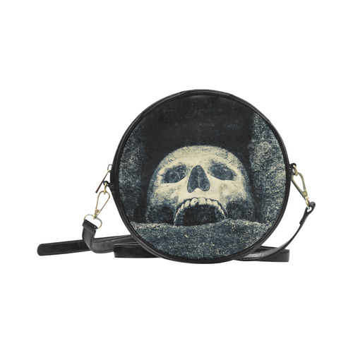 White Human Skull In A Pagan Shrine Halloween Cool Round Sling Bag (Model 1647)
