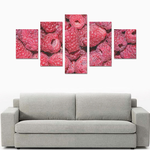 Red Fresh Raspberry Yummy Summer Berries Canvas Print Sets B (No Frame)