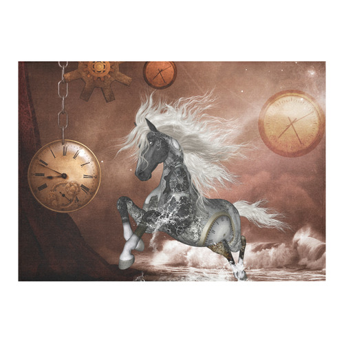 Amazing steampunk horse, silver Cotton Linen Tablecloth 60"x 84"