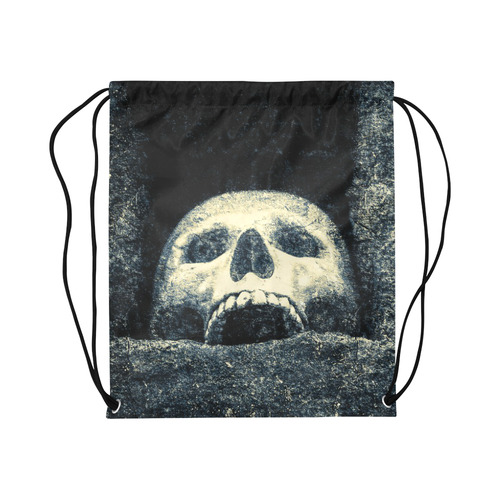 White Human Skull In A Pagan Shrine Halloween Cool Large Drawstring Bag Model 1604 (Twin Sides)  16.5"(W) * 19.3"(H)