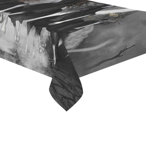 Awesome running black horses Cotton Linen Tablecloth 60"x 104"