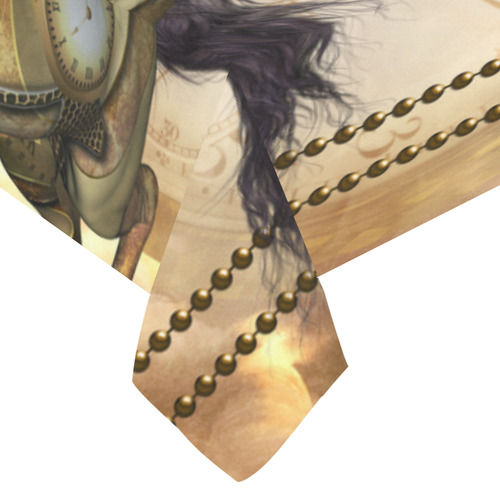 Aweseome steampunk horse, golden Cotton Linen Tablecloth 60"x 104"